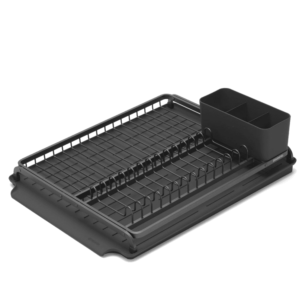 Compact dish drying rack, H12.6 x W20 x D46cm, dark grey