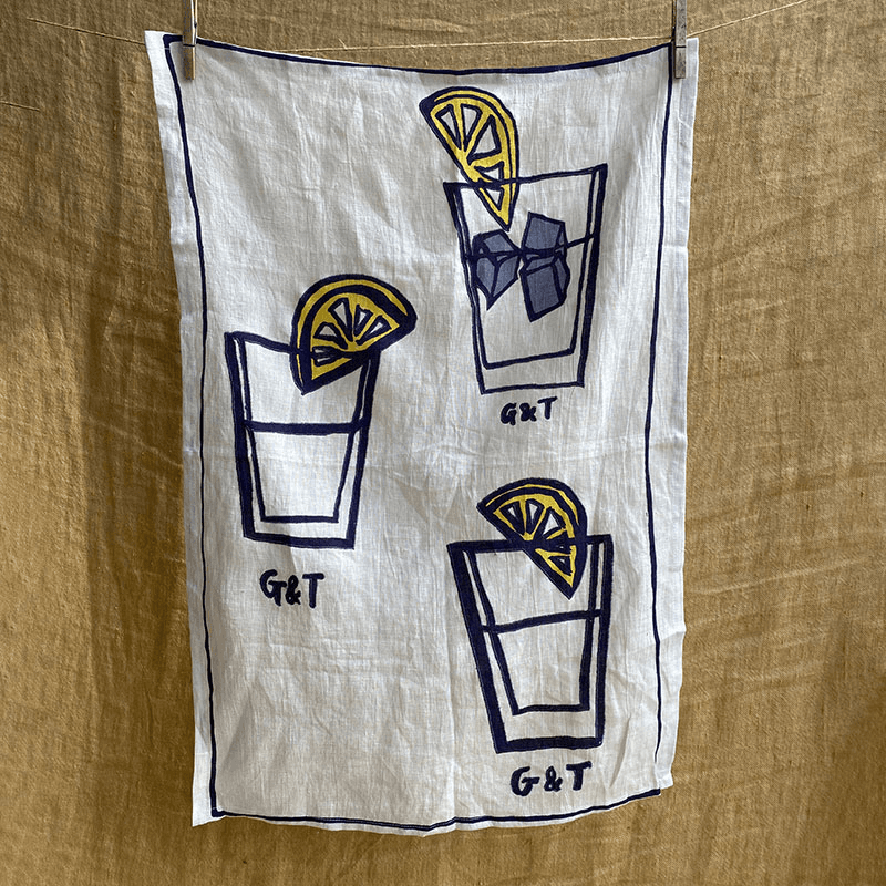 G&T Tea Towel, 50 x 70cm, White/Blue/Yellow