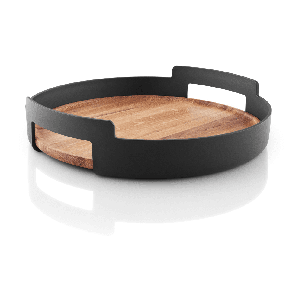 Nordic Kitchen Serving tray, Dia35cm, oak/matt black plastic
