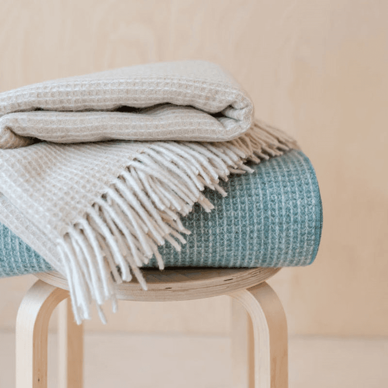 Recycled Wool Blanket, 145 x 190cm, Sage Waffle