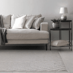Image showing the Muse Modern Geometric Linear Rug, 120 x 170cm, Black & Cream product.