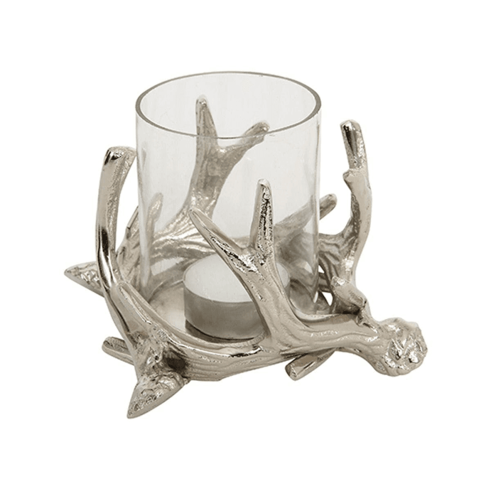 Antler Small tealight holder, 14.5 x 8cm, Silver
