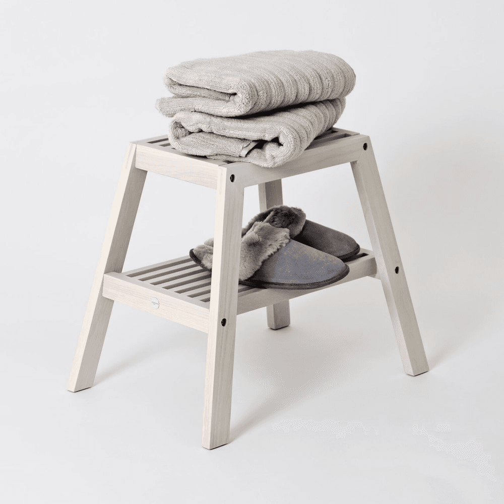 Slatted stool, H42 x W50.5 x D35.4cm, Oyster White