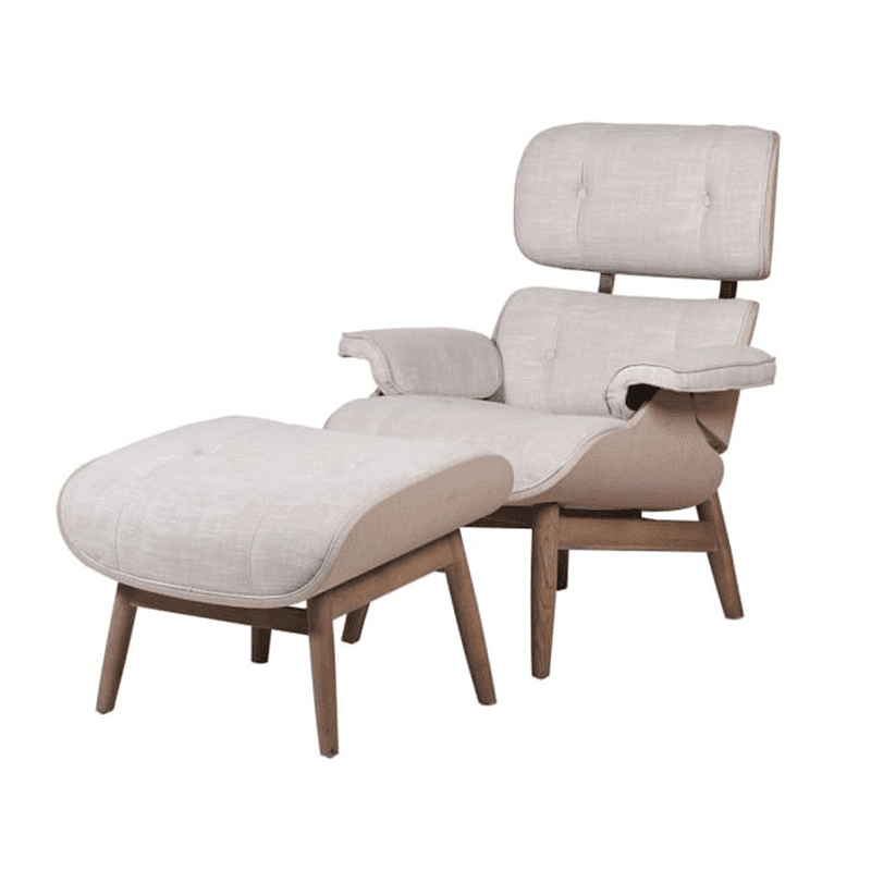 Woven Recliner Chair with Footstool, Cream