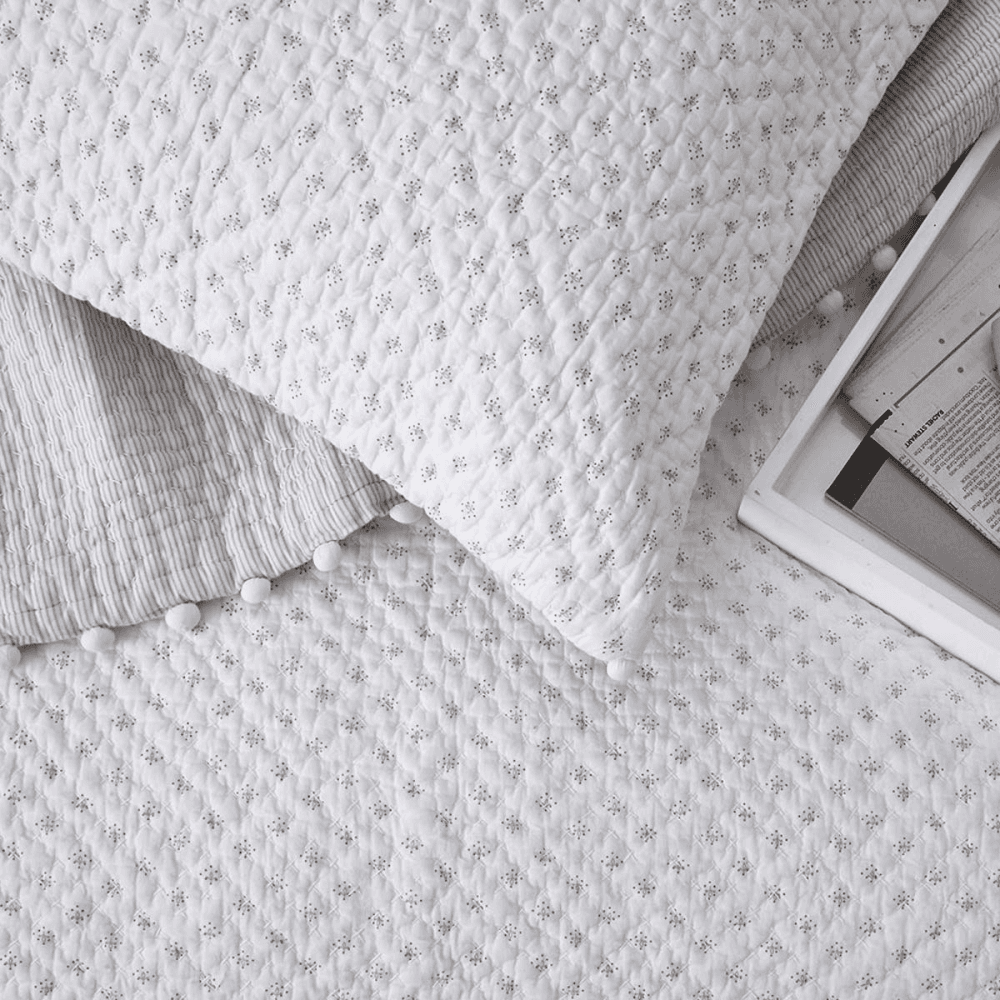Brittany Large square cushion cover, H65 x W65cm, White/Grey