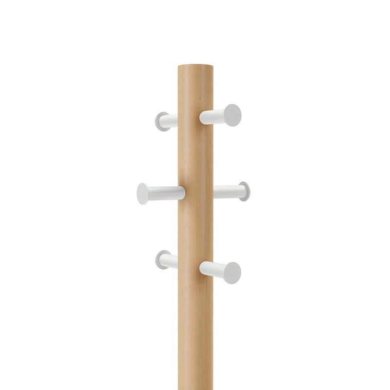 Pillar Coat Rack with Stool, H165cm, White & Natural