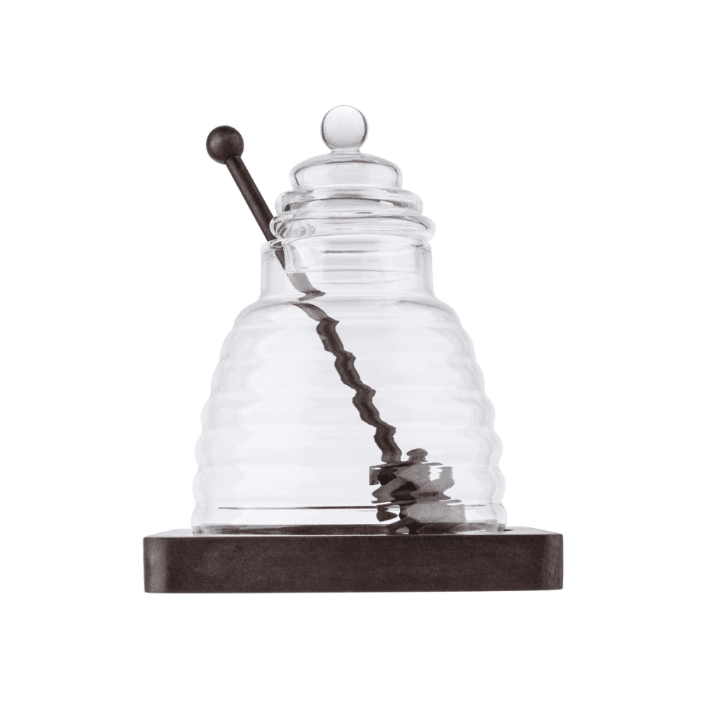 Honey set, L12 x W12 x H15cm, Acacia Wood / Glass