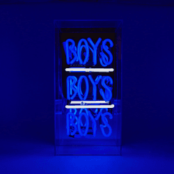 Image showing the Neon Box Boys Boys Boys Glass Sign, H19 x W38cm, Blue product.