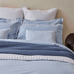 Image showing the Stornoway Chambray Fitted Sheet, King, Blue product.