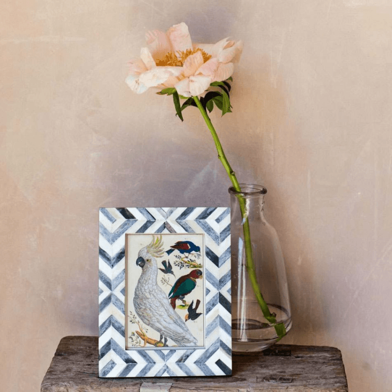 Bone Frame In White And Grey Chevron