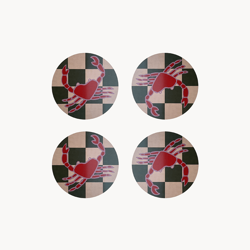 Crab Set of 4 Coasters, D10cm, Multi