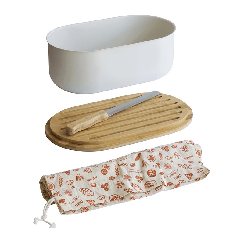 4-In-1 Bread Box with Bamboo Lid, 36 x 20 x 13cm, Natural