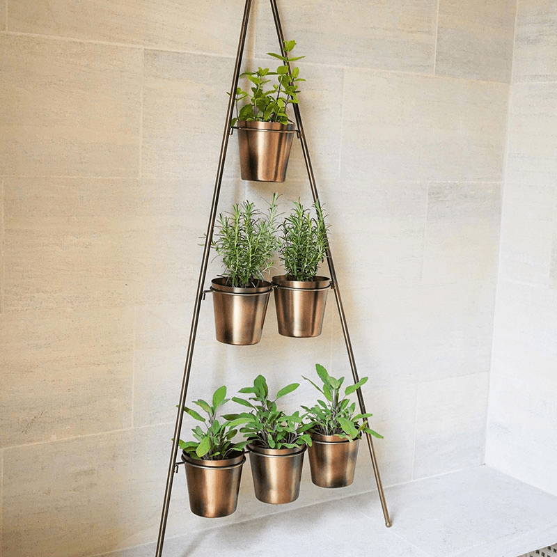 Outdoor Wall Plant Stand with Planters, H128 x W51cm, Gold