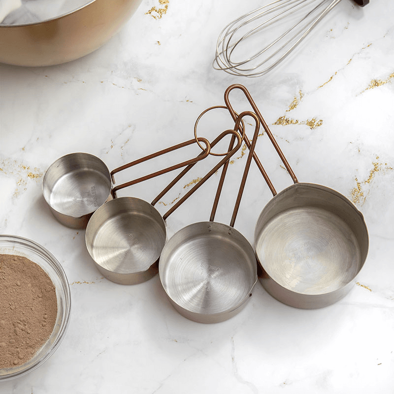 Set of 4 measuring cups, Stainless Steel, Copper Finish