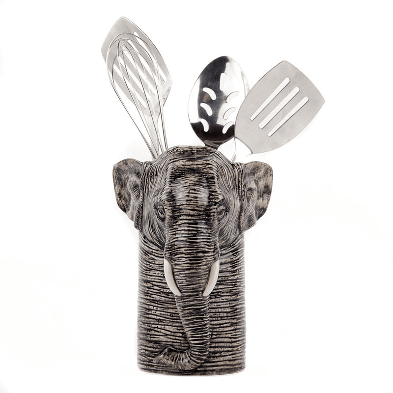 Elephant Utensil Pot, H18.5cm, Grey