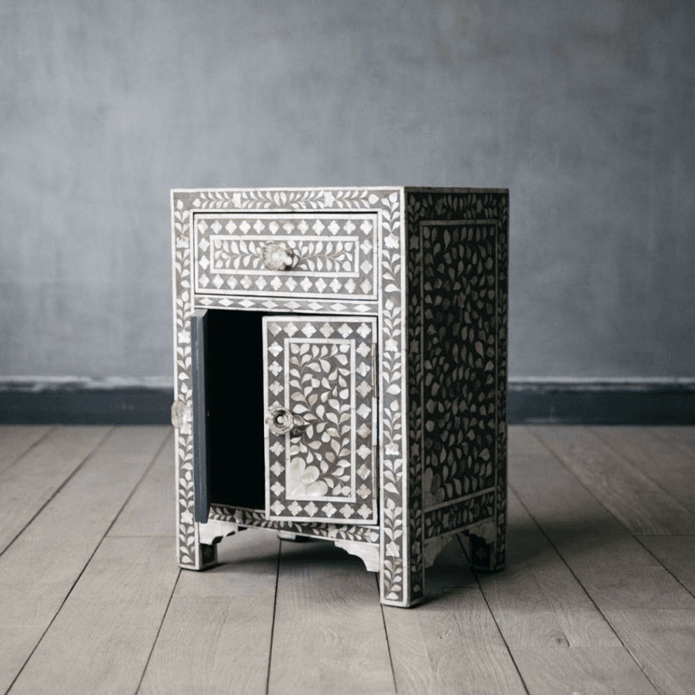 Classic Inlay Side table, H60 x W43 x D30, Grey Mother Of Pearl