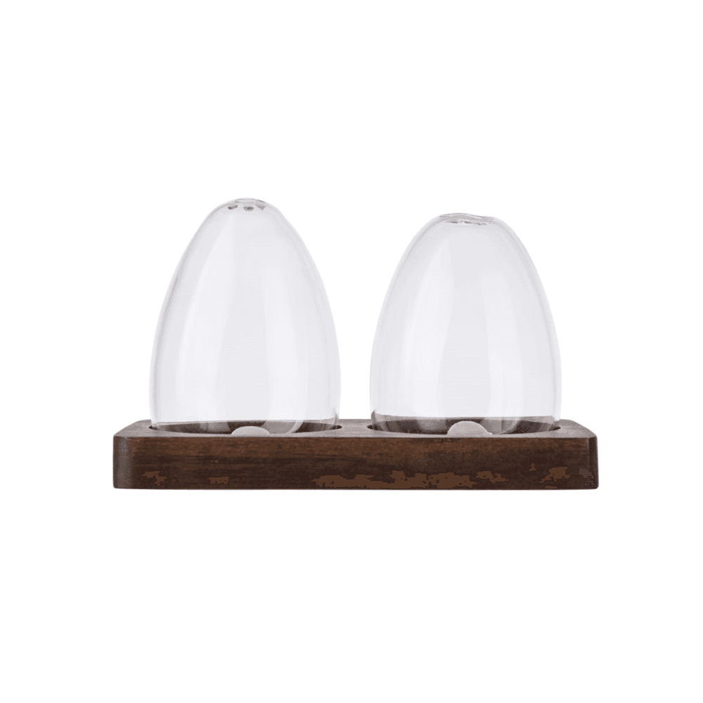 Salt & pepper set, L14 x W7 x H8.5cm, Acacia Wood / Glass