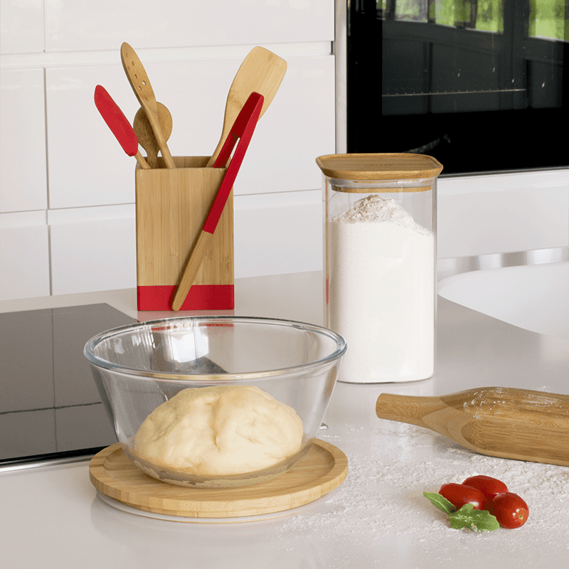 Glass Bowl With Bamboo Lid, 1.6L, Clear