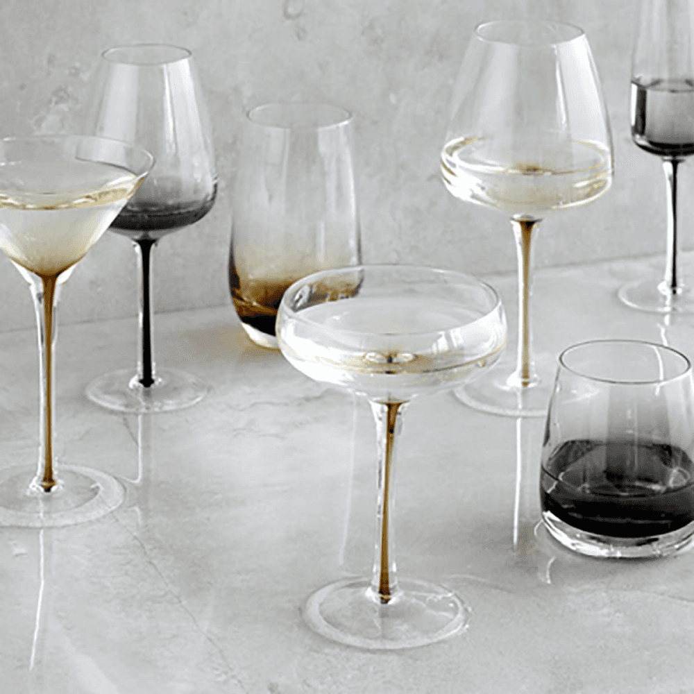 Mouth Blown Red Wine Glass, H22.5cm, Smoke