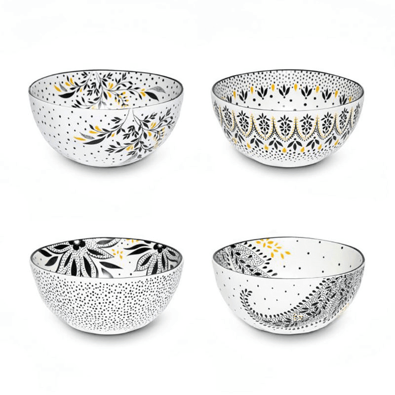Artisanne Noir Set of 4 Small Bowls, D13cm, Monochrome