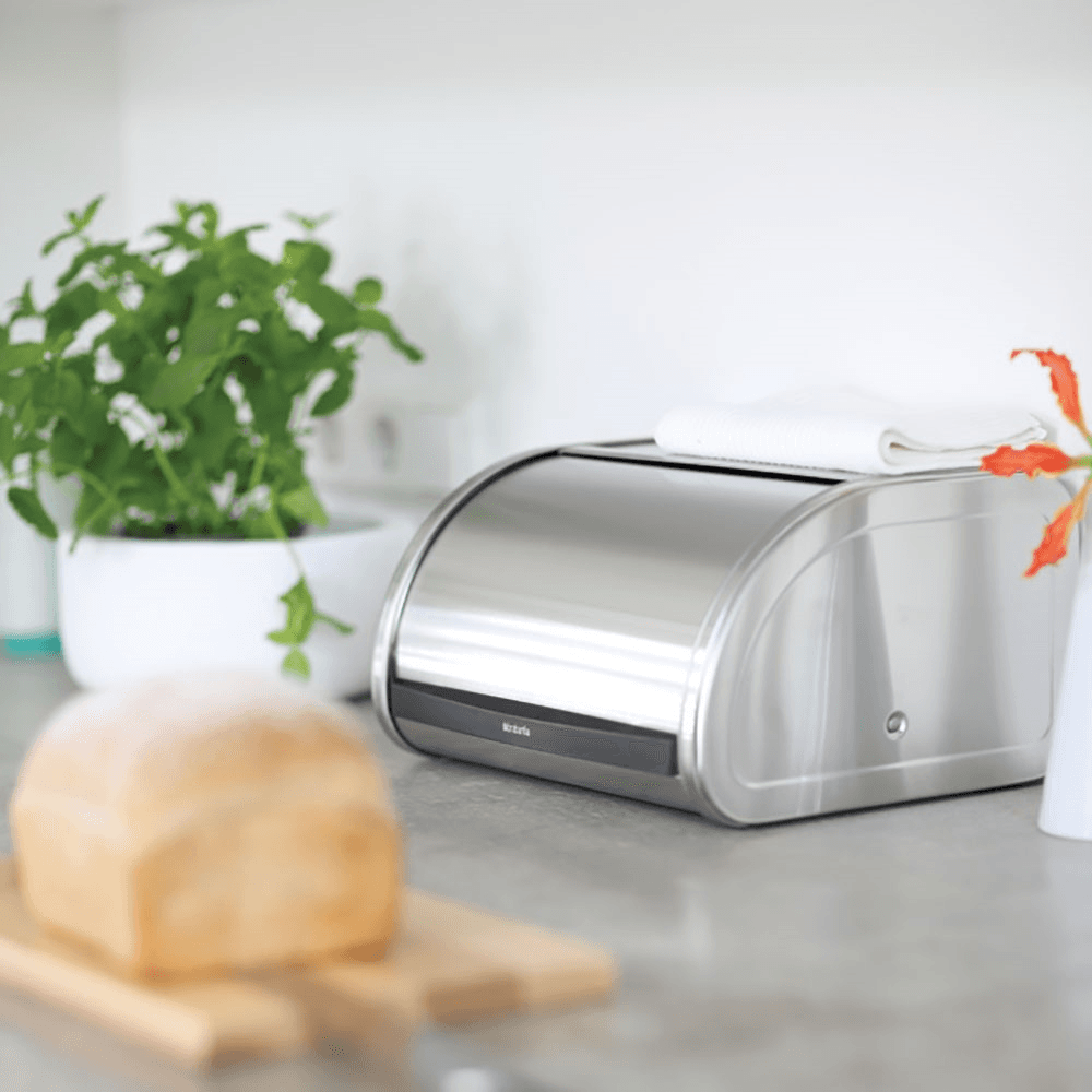Roll Top Bread bin, H17 x W44.5 x D26cm, Matt Steel