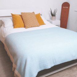 Image showing the Herringbone Blanket, 130 x 250cm, Duck Egg Blue product.