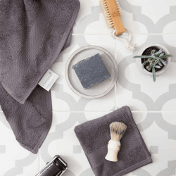 Image showing the Organic 600gsm Set of 2 Face Towels, 30 x 30cm, Slate product.