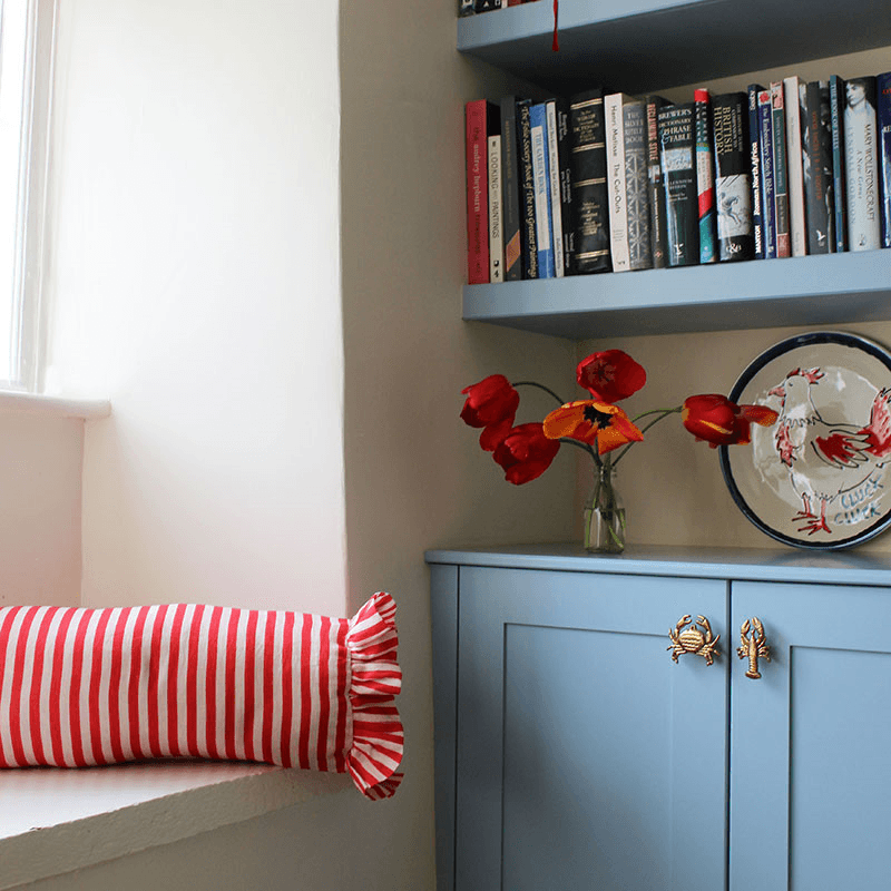Stripe Bolster Cushion Cover, 50 x 20cm, Cherry Red