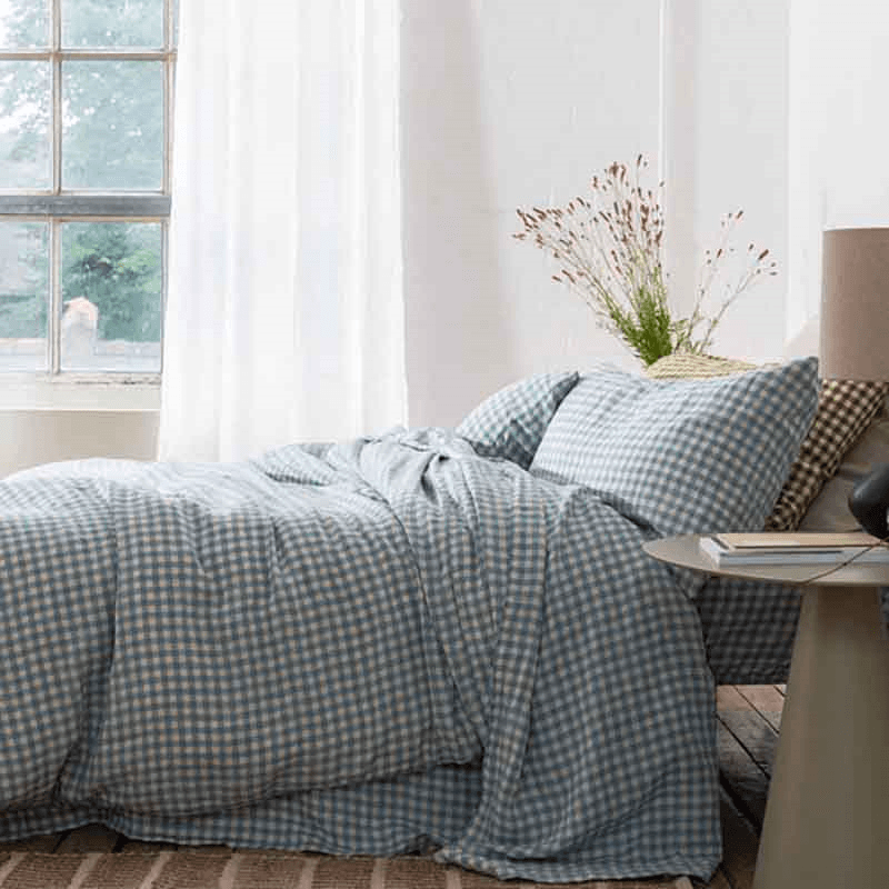 Gingham Double Duvet Cover, Warm Blue