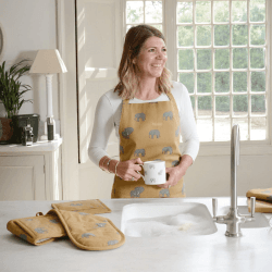 Image showing the Elephant Double oven glove, 18 x 84cm, Mustard And Grey product.