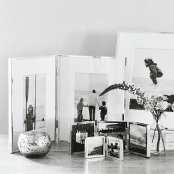 Image showing the Triple Aperture Hinged photograph frame, 3 x 3", fine silver product.