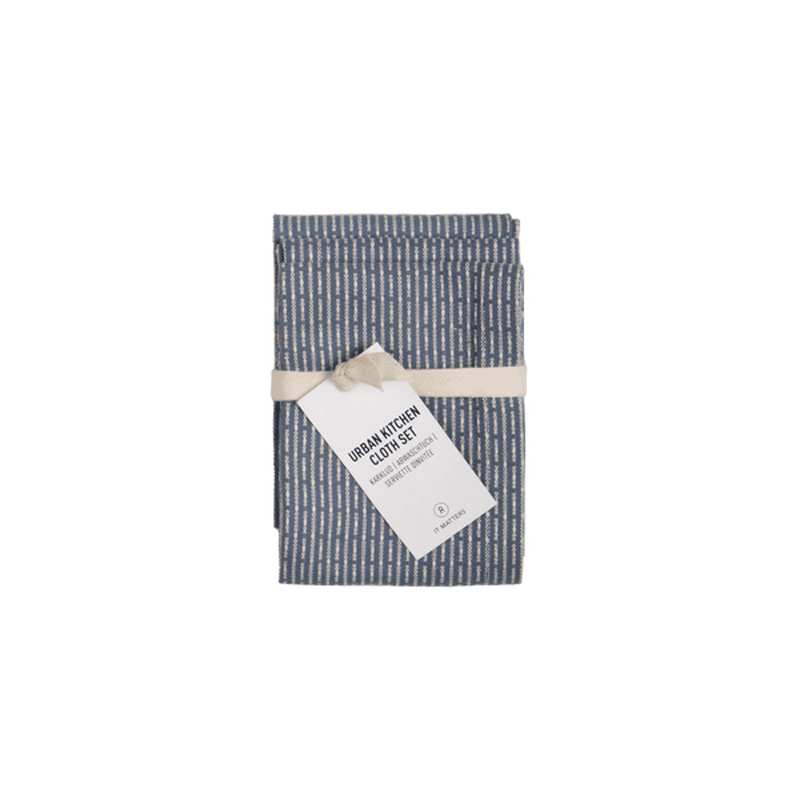 Piqué Set of 3 Kitchen Cloths, 18 x 35cm, Grey Blue Stone