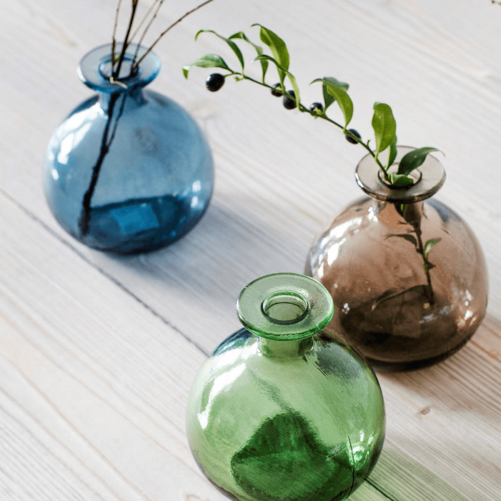 Round Bud Vase, Recycled Glass, Blue, 12cm