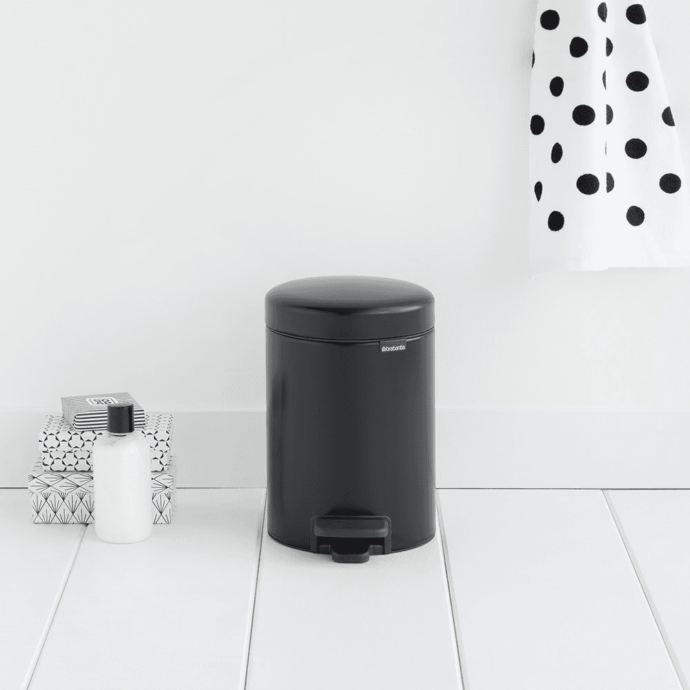 newIcon Pedal bin, 3 litre, Matt Black/Walnut