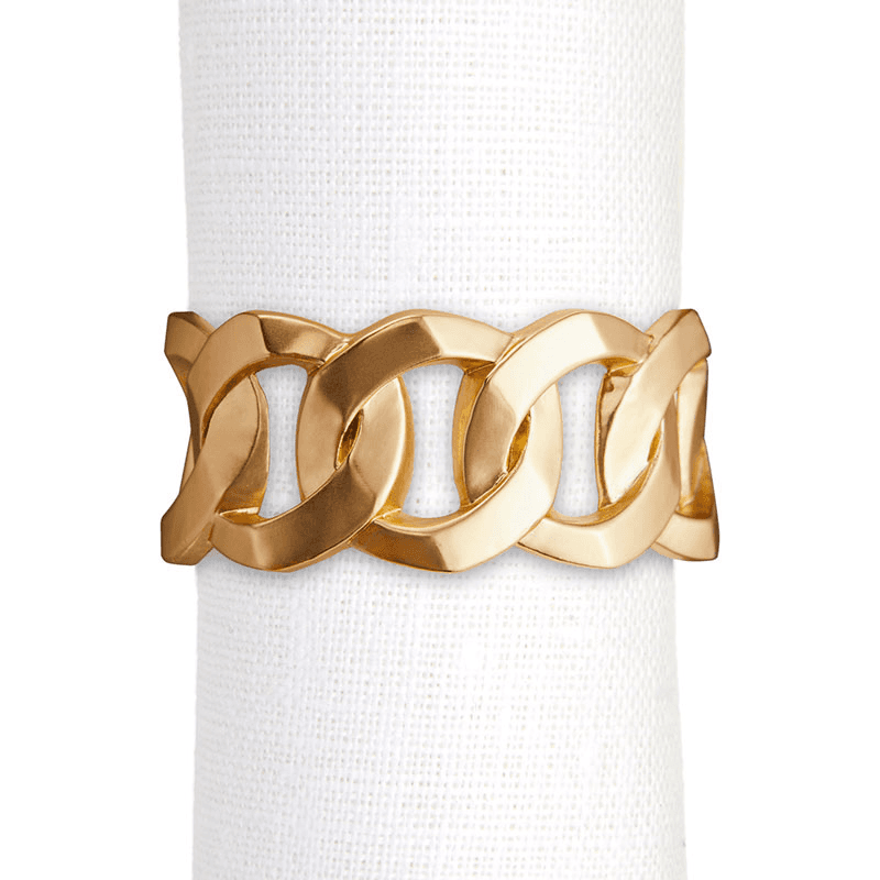 Cuban Link Set of 4 Napkin Rings, D6cm, Gold