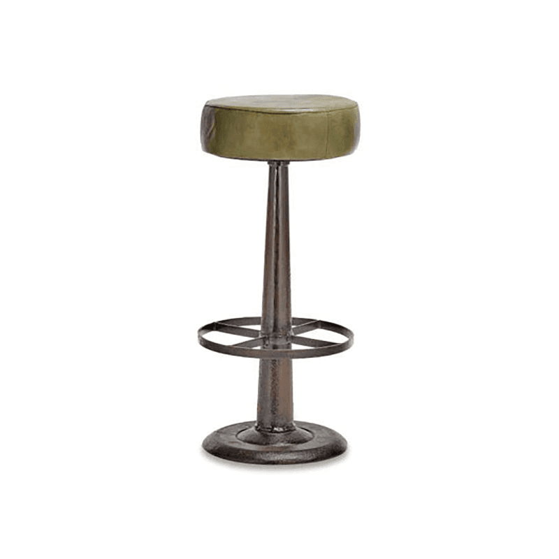 Narwana Round Leather Stool, Rich Green