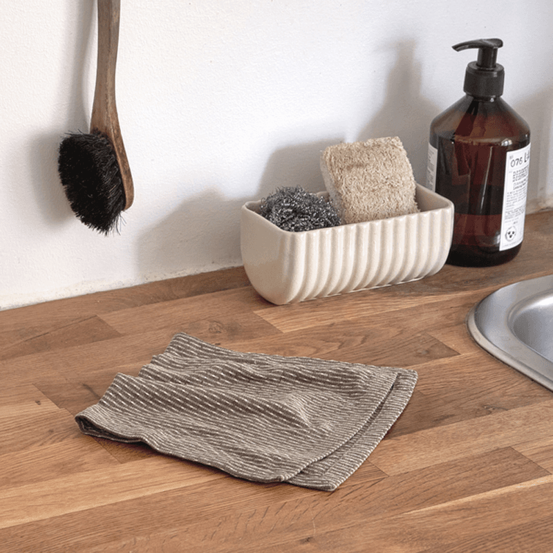 Piqué Set of 3 Kitchen Cloths, 18 x 35cm, Clay Stone