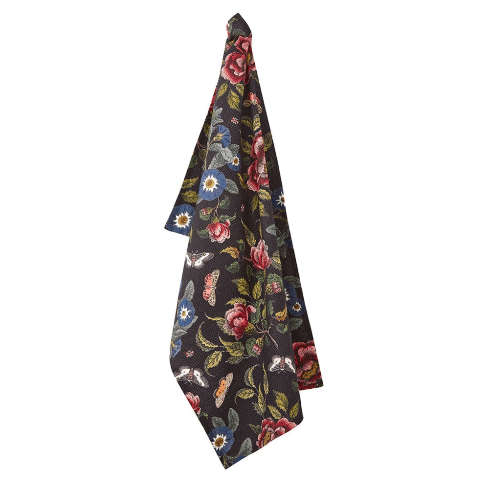 Tea Towel Black, Floral, Black