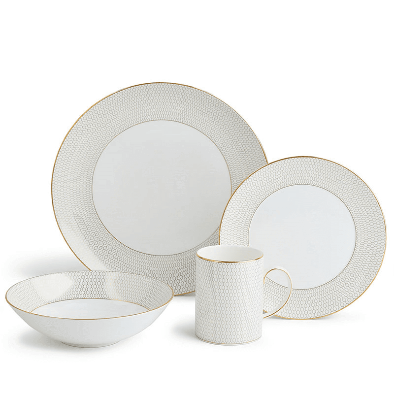 Gio Gold 4 piece dinnerware set, Gold/White