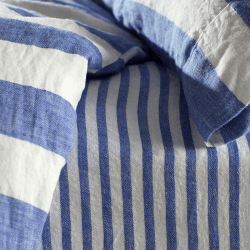 Image showing the Cora Stripe Linen Fitted Sheet, Super King, Cobalt product.