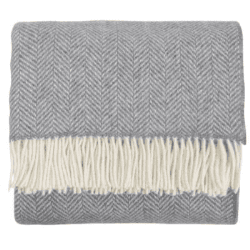 Image showing the Herringbone Merino & Cashmere Throw, 136 x 180cm, Grey product.