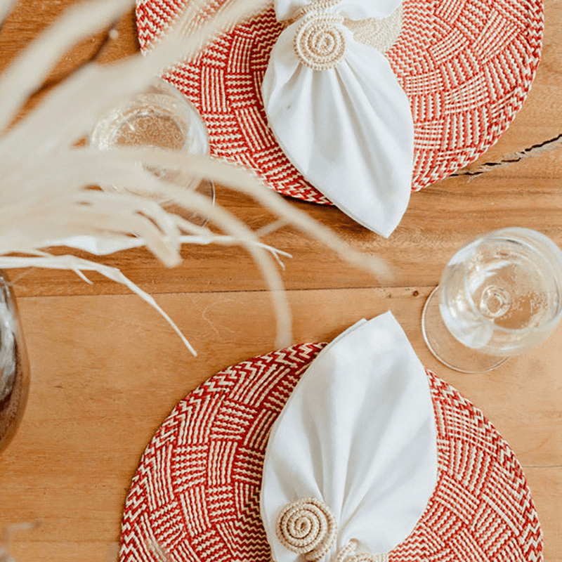 Nariño Set of 2 Woven Placemats, D39cm, Scarlet Red