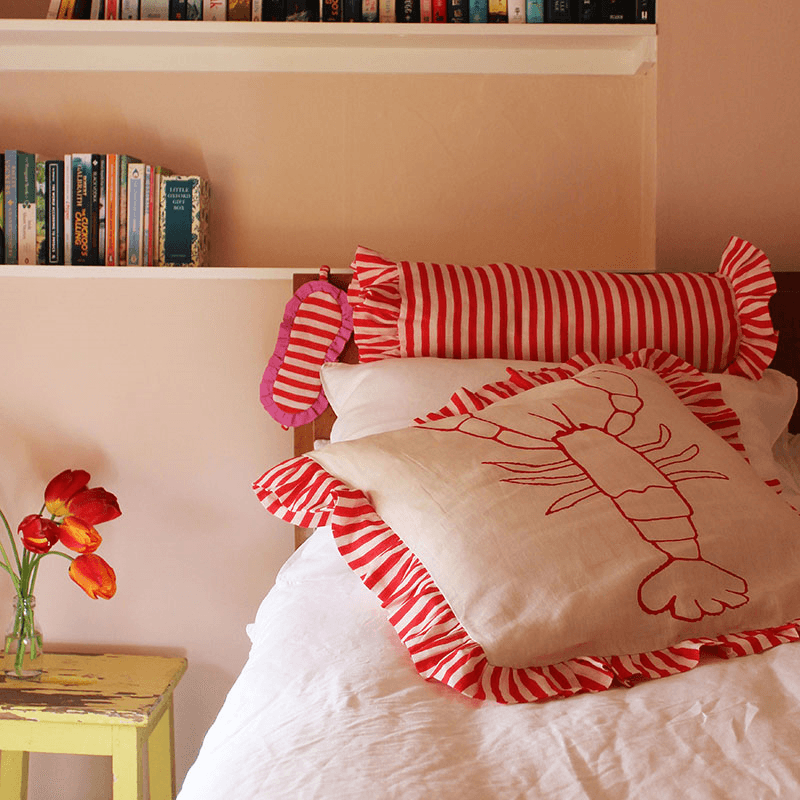 Stripe Bolster Cushion Cover, 50 x 20cm, Cherry Red