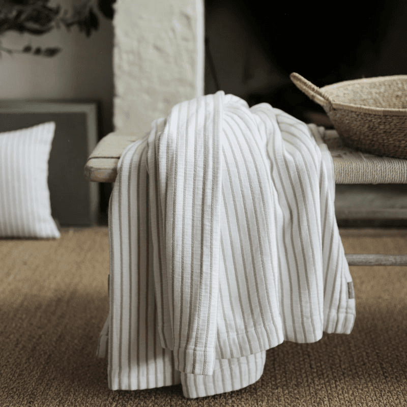 Hikari Striped Throw, 180 x 200cm, Taupe & White