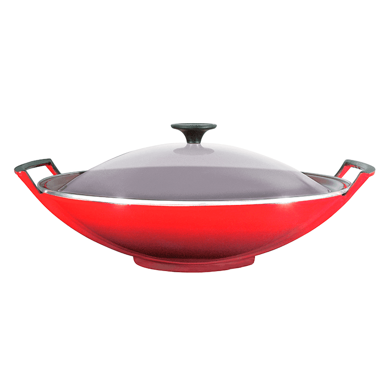Cast Iron Wok with glass lid, 36cm, Cerise