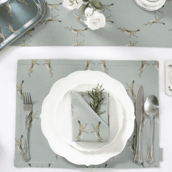 Image showing the Boxing Hares Fabric Placemat, Duck Egg Grey product.