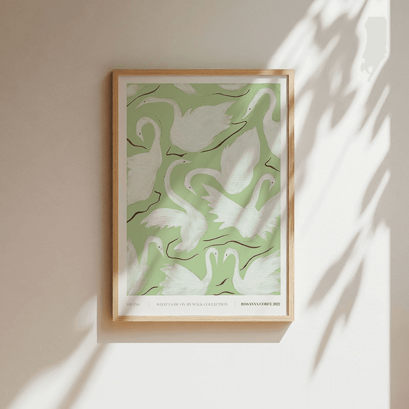 Swans Recycled Paper Print, A3, Green