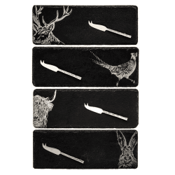 Image showing the Country Animals Set of 4 Mini Slate Cheese Boards & Knives, Black product.