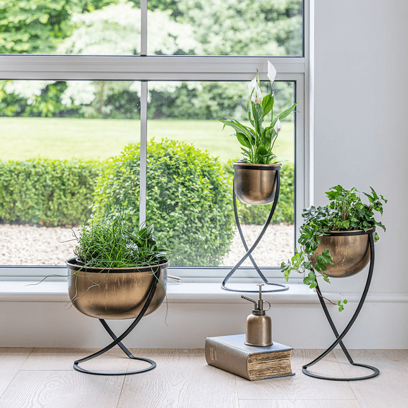 Kensington Indoor Planter on Stand, H42 x W14cm, Brass