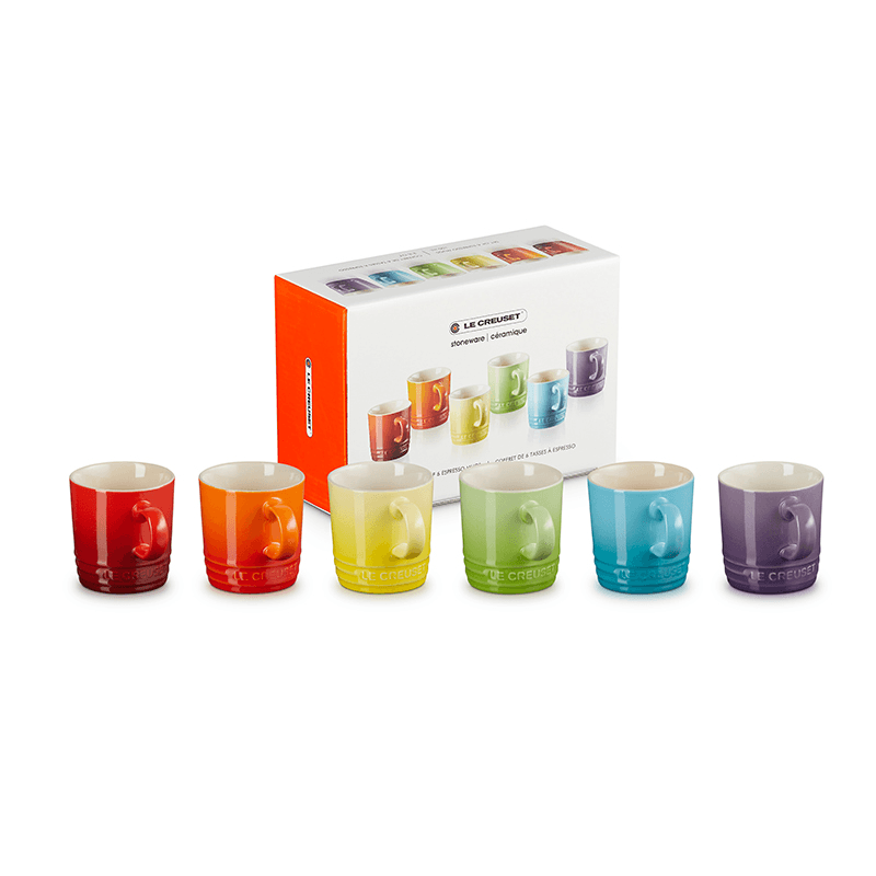 Stoneware Set of 6 espresso mugs, 100ml, Rainbow
